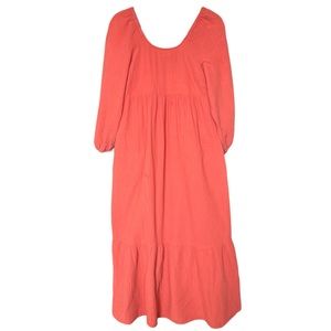 UNIVERSAL THREAD BALLOON LONG SLEEVE GAUZE DRESS CORAL SIENNA TIERED